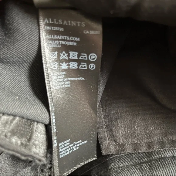 ALLSAINTS MENS TALLIS WOOL PANTS CHARCOAL BLACK CROPPED PLEATED POCKETS 32